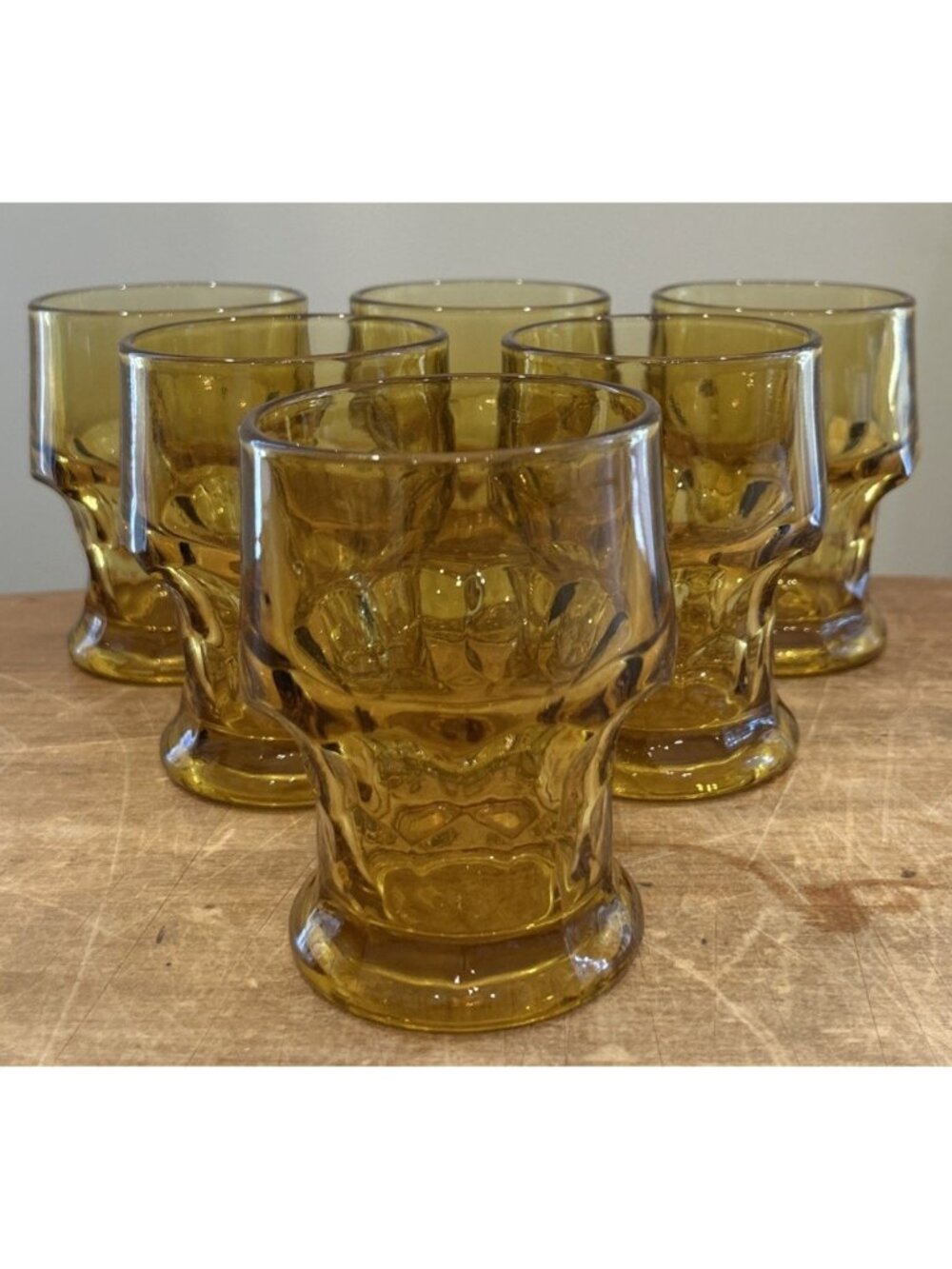 Vintage Anchor Hocking Amber Georgian Honeycomb Tumblers Set of 6 MCM Glasses